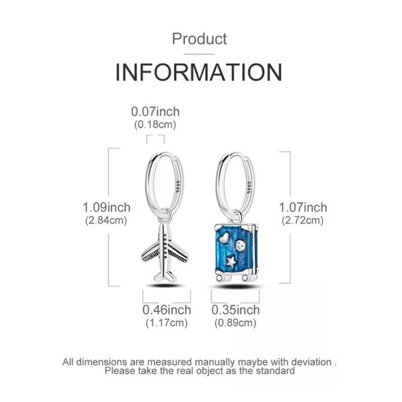 NEW ✨ 925 Silver Asymmetrical Airplane & Travel Dangle Earrings - Picture 3 of 3